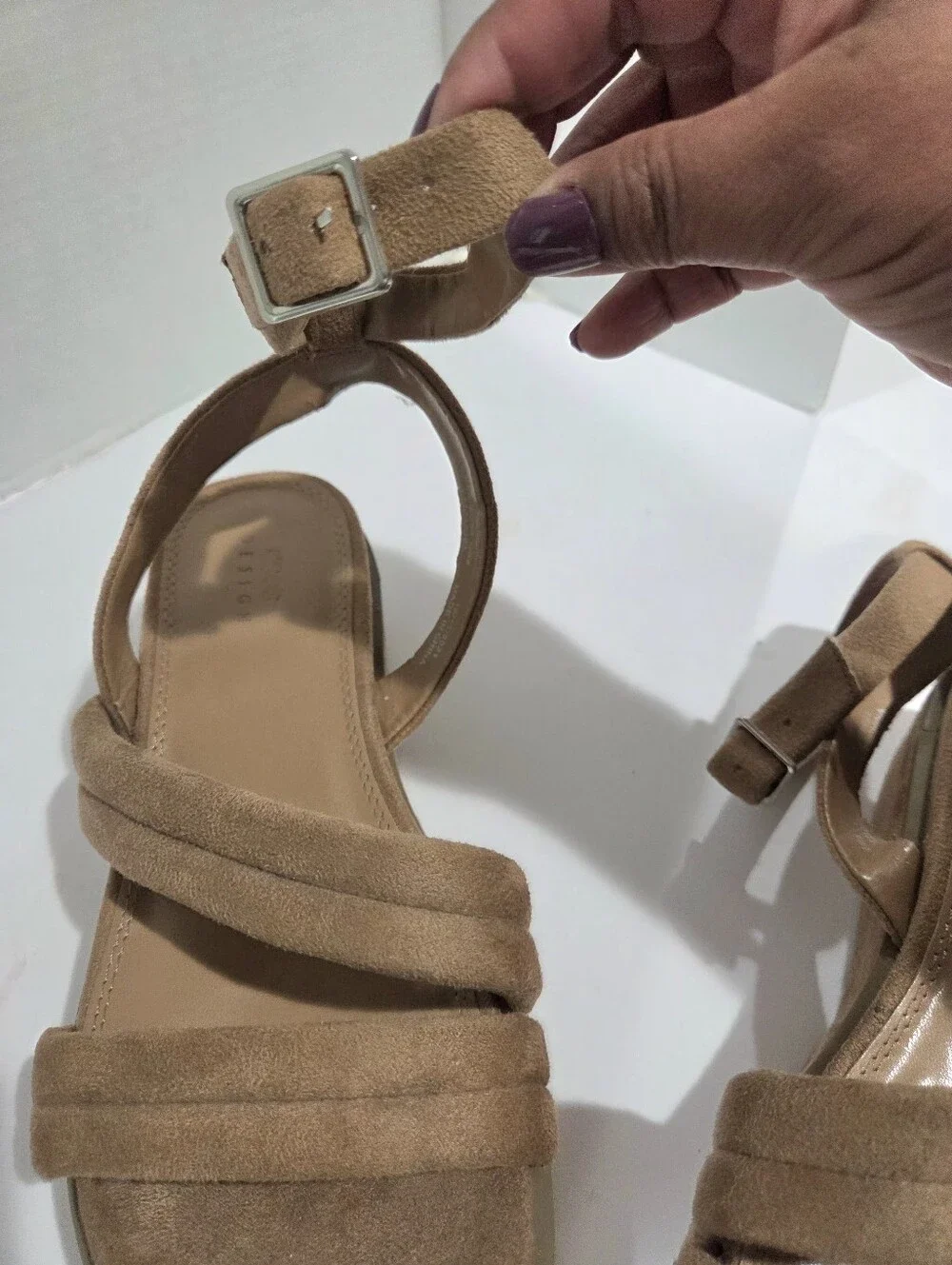 ASOS DESIGN Wide Fit Tailor padded strappy flatform sandals in beige Size 8 New.